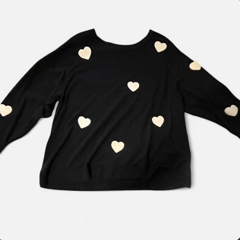 Black Sweater with White Heart Accents